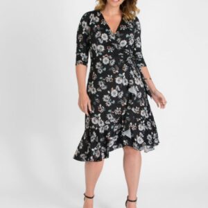 Kiyonna Womens Plus Size Flirty Flounce Wrap Dress