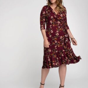 Kiyonna Womens Plus Size Flirty Flounce Wrap Dress