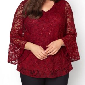 Kiyonna Womens Plus Size Savanna Sequin Lace Top - Sale!