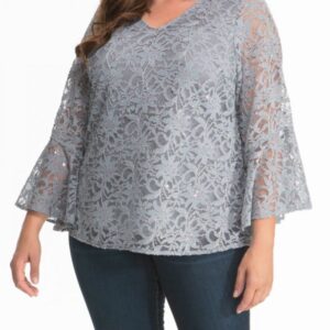 Kiyonna Womens Plus Size Savanna Sequin Lace Top - Sale!