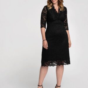 Kiyonna Womens Plus Size Scalloped Boudoir Lace Dress