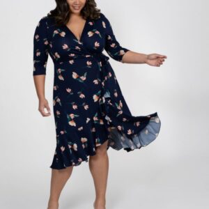 Kiyonna Womens Plus Size Flirty Flounce Wrap Dress