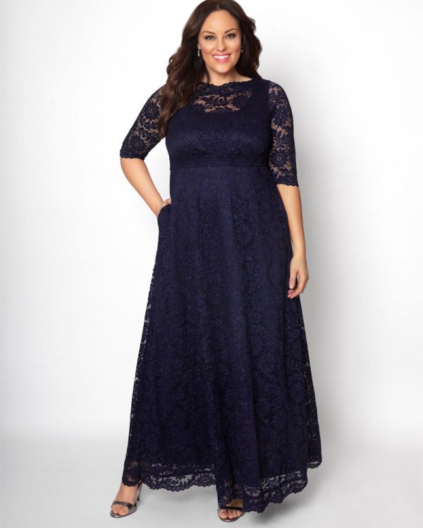 Kiyonna Womens Plus Size Leona Glitter Lace Gown | Shop USA Made