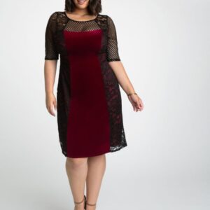 Kiyonna Womens Plus Size Mixed Lace Cocktail Dress