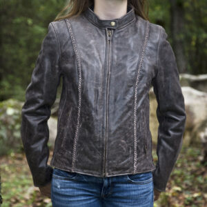 Women's Distressed Braided Leather Jacket