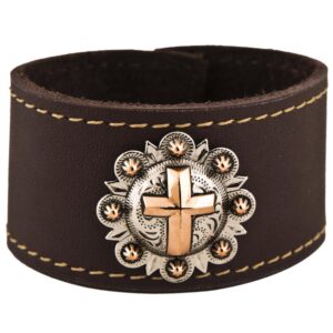 Copper Cross Leather Cuff Bracelet