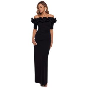 XSCAPE Long Crepe Off The Shoulder Ruffle Short Sleeve Women's Dress Black: 4