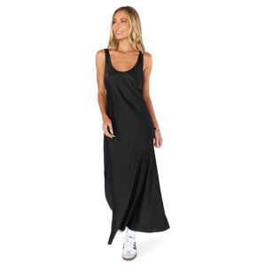Show Me Your Mumu Serenade Slip Dress Women's Dress Black Luxe Satin: SM