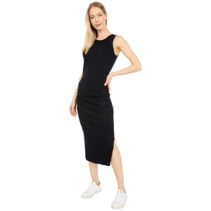 Michael Stars Wren Ultra Rib Midi Dress with Slit Women's Clothing Black: MD (US 6-8)
