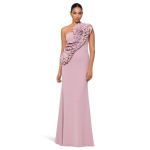 Betsy & Adam Long Scuba Crepe 3D Flower Women's Dress Rose: 6