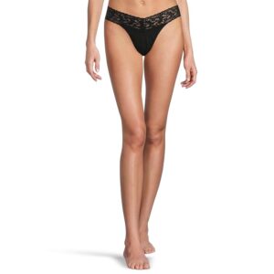 Hanky Panky Organic Cotton Original Rise Thong w/ Lace Women's Underwear Black: One Size
