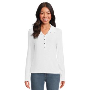 Michael Stars Issa Rib Mix Henley Women's Clothing White: XL (US 10-12)