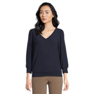 Michael Stars Gabriella V-Neck 3/4 Sleeve Sweatshirt Women's Clothing Nocturnal: LG (US 8-10)