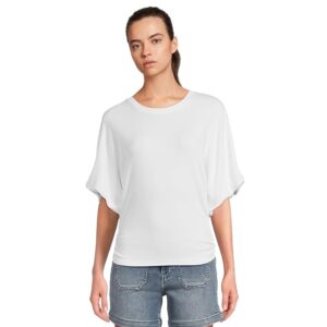Michael Stars Vicky Scoop Neck Balloon Sleeve Tee Women's Clothing White: MD (US 6-8)