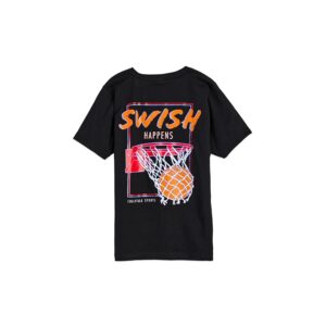 ChalkTalk SPORTS Basketball Short Sleeve T-Shirt - Swish Happens (Little Kid/Big Kid) Men's T Shirt Black: SM (Little Kid)