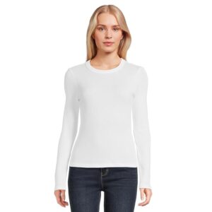 Michael Stars Liyah Ribbed Long Sleeve Tee Women's Clothing White: One Size (US 0-12)