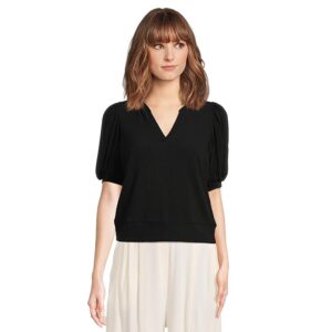 Michael Stars Quinn Puff Sleeve Top Women's Clothing Black: LG (US 8-10)