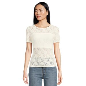 Hanky Panky Signature Lace Short Sleeve Top Women's Clothing Marshmallow: MD