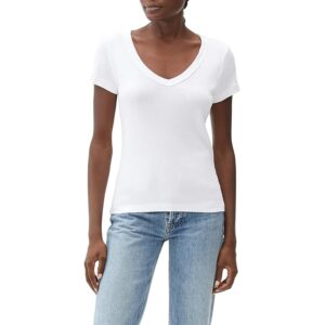Michael Stars Nikki 1X1 Cotton Short Sleeve V-Neck Tee Women's T Shirt White: One Size (US 0-12)