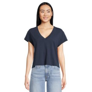 Michael Stars Harlan Cropped V-Neck Tee Women's Clothing Nocturnal: One Size (US 0-12)