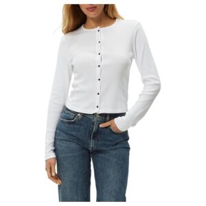 Michael Stars Trixie Crew Neck Snap Cardi Women's Clothing White: SM (US 4-6)