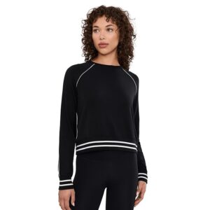 Splits59 Brooks Fleece Sweatshirt with Stripe Women's Sweatshirt Black/White: XL