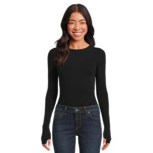 Commando Ballet Long Sleeve Bodysuit w/ Thumbholes Women's Jumpsuit & Rompers One Piece Black: One Size