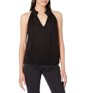 Michael Stars Viola Split-Neck Tank Women's Clothing Black: LG (US 8-10)