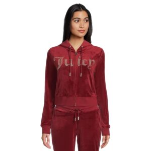 Juicy Couture Classic Juicy Hoodie With Bling Women's Sweatshirt Red Dahlia: LG (US 10-12)