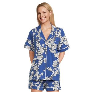Bedhead PJs Organic Cotton Short Sleeve Pajama Women's Pajama Sets Navy Shadow Blossom: XS (US 2-4)