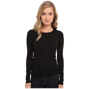 Splendid 1x1 Rib Classic Long Sleeve Crew Neck Tee Women's Long Sleeve Pullover Black: XS (Women's 0-2)