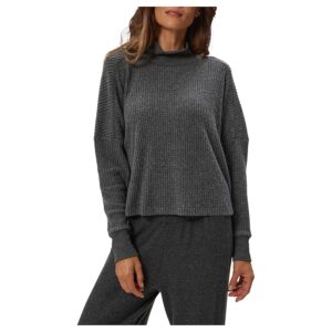 Michael Stars Wynn Mock Neck Long Sleeve Women's Clothing Charcoal: XS (US 0-2)