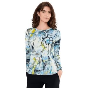 Elliott Lauren Collage - Long Sleeve Crew Neck Printed Top Women's T Shirt Blue Multi: SM