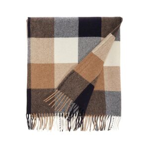 Pendleton Washable Pendleton Eco-Wise Wool(r) Fringed Throw Blankets Navy/Camel: One Size