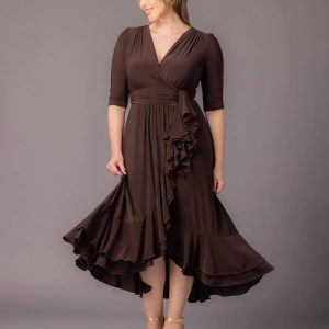 Veronica Ruffled Evening Gown - Chocolate / 0X (10-12)