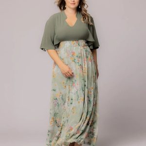 Avisa A-Line Evening Gown - Sale! - Sage Floral Print / 0X (10-12)