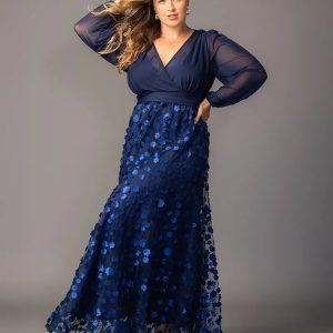 Blossoming Beauty Mesh Evening Gown - Navy Blossoms / 0X (10-12)