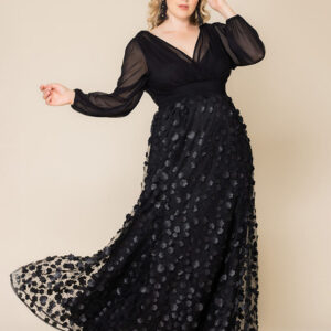 Blossoming Beauty Mesh Evening Gown - Onyx Blossoms / 0X (10-12)