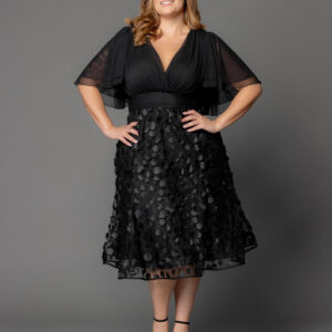 Pretty Petals Mesh Cocktail Dress - Onyx Blossoms / 0X (10-12)
