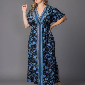 Wanderlust Border Print Maxi Dress - Blue Border Print / 0X (10-12)