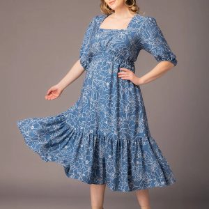 Bailey Square Neck Maxi Dress - Blue Floral Print / 0X (10-12)