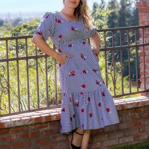 Bailey Square Neck Maxi Dress - Sale! - Gingham and Florals / 0X (10-12)