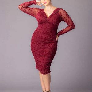 Betsey Ruched Dress - Sale! - Burgundy Flocked Florals / 0X (10-12)