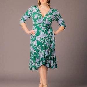Flirty Flounce Wrap Dress - Green and Blue Florals / 0X (10-12)