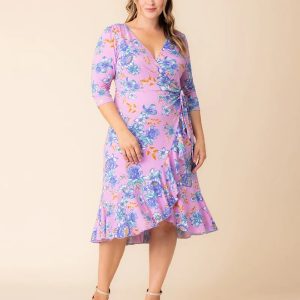 Flirty Flounce Wrap Dress - Sale! - Lilac Tropical Florals / 0X (10-12)