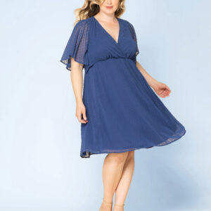 Florence Flutter Sleeve Dress - Sale! - Denim Blue Dot / 0X (10-12)