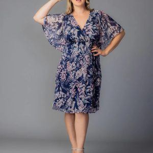 Florence Flutter Sleeve Dress - Navy Wisteria Blooms / 0X (10-12)