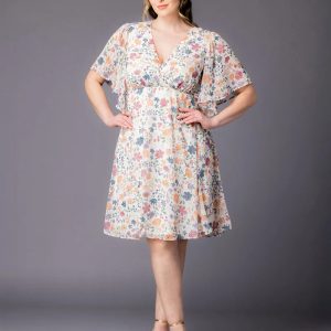 Florence Flutter Sleeve Dress - Sale! - Pale Blossoms / 0X (10-12)