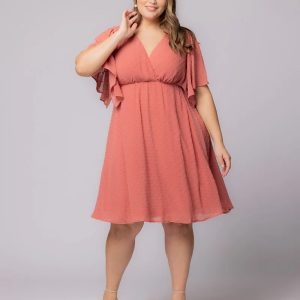 Florence Flutter Sleeve Dress - Sale! - Peachy Keen / 0X (10-12)