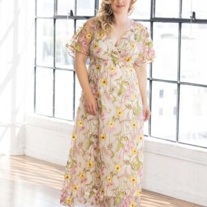 Embroidered Elegance Evening Gown - Sunkissed Garden Print / 0X (10-12)
